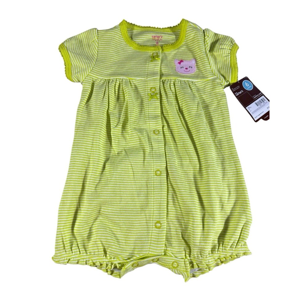 CARTERS One Piece Light Green Pink Cat NWT‎ BABY GIRL 6 MONTHS